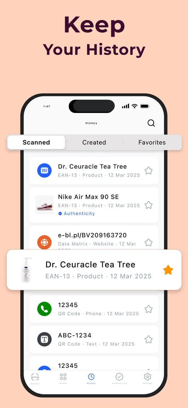 QR Reader scan history